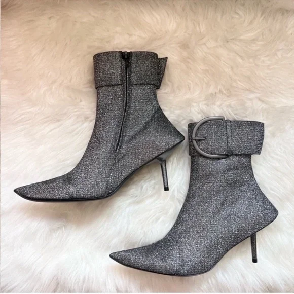 Balenciaga Essex 80mm Metallic Grey Buckle Pointed Toe Ankle Booties - Picture 7 of 16